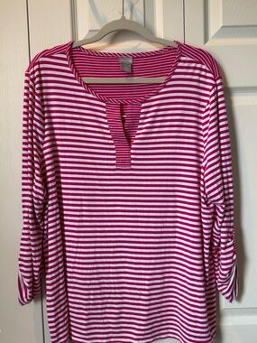 # Chico's XXL Hot Pink and White Striped 3/4 Sleeve Knit Top